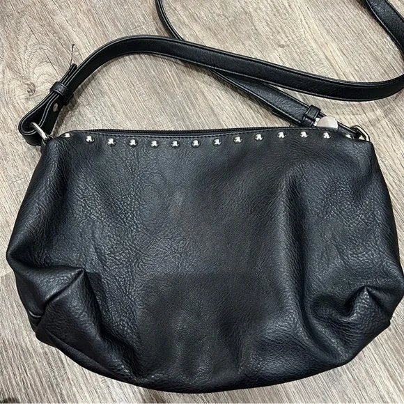 Black Studded Leather Shoulder Bag - Picture 3 of 4